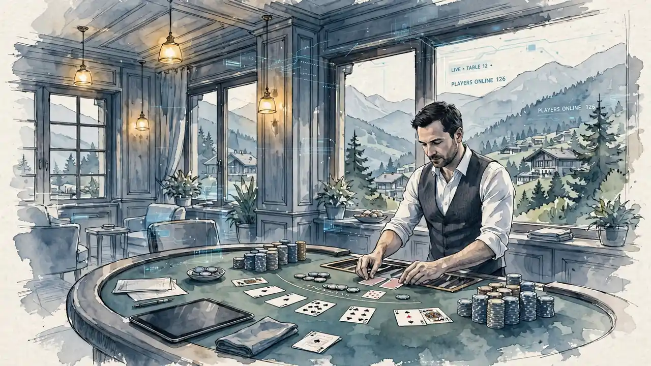 Luxuriöse Schweizer Casino-Lounge mit Blackjack-Tisch