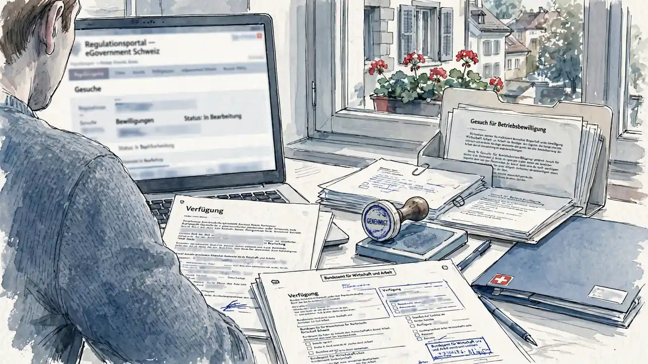 Büro mit offiziellen Dokumenten und Siegel im Schweizer Stil