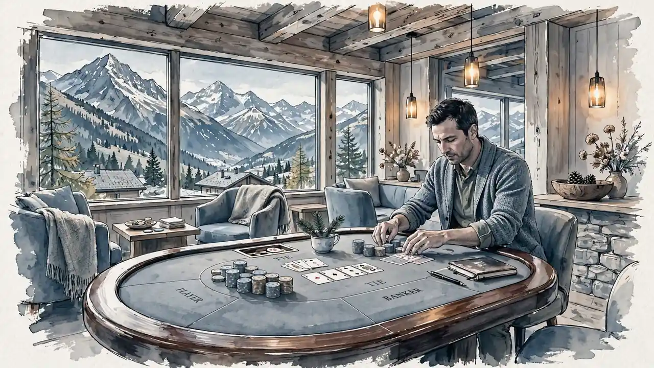 Schicker Casino-Lounge in der Schweiz mit Pistazienholztisch